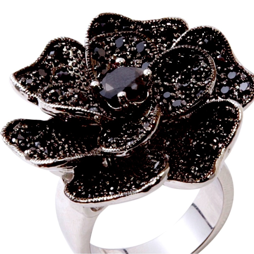Black flower Camelia ring